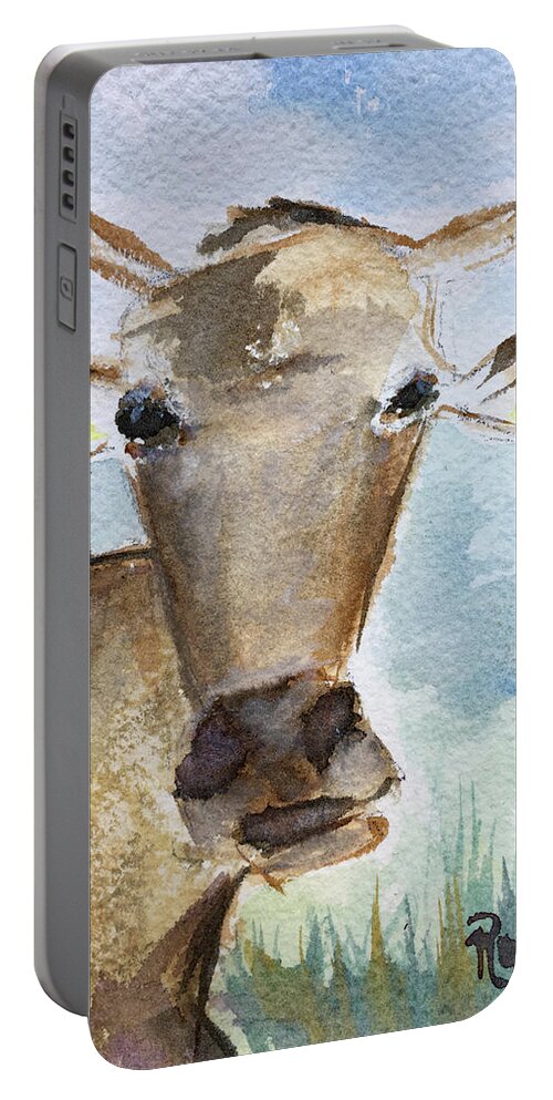 Cow Portable Battery Charger featuring the painting Sunshine by Roxy Rich