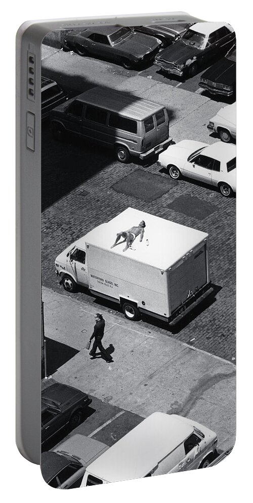 B&w Gallery Portable Battery Charger featuring the photograph Suntan break NYC by Steven Huszar