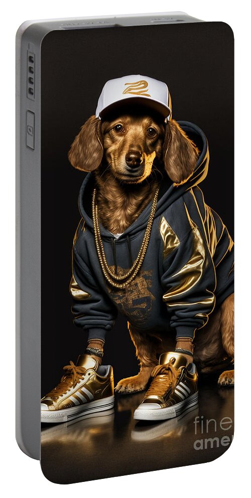 'sup Dawgg Dachshund Portable Battery Charger featuring the mixed media 'Sup Dawgg Dachshund by Jay Schankman