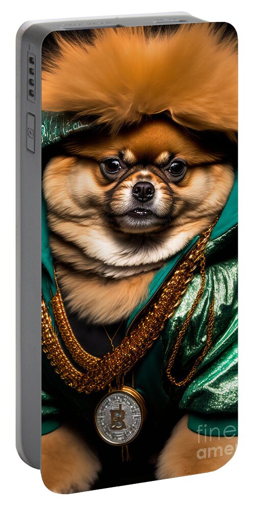 'sup Dawgg Pomeranian Portable Battery Charger featuring the mixed media 'Sup Dawgg Pomeranian by Jay Schankman