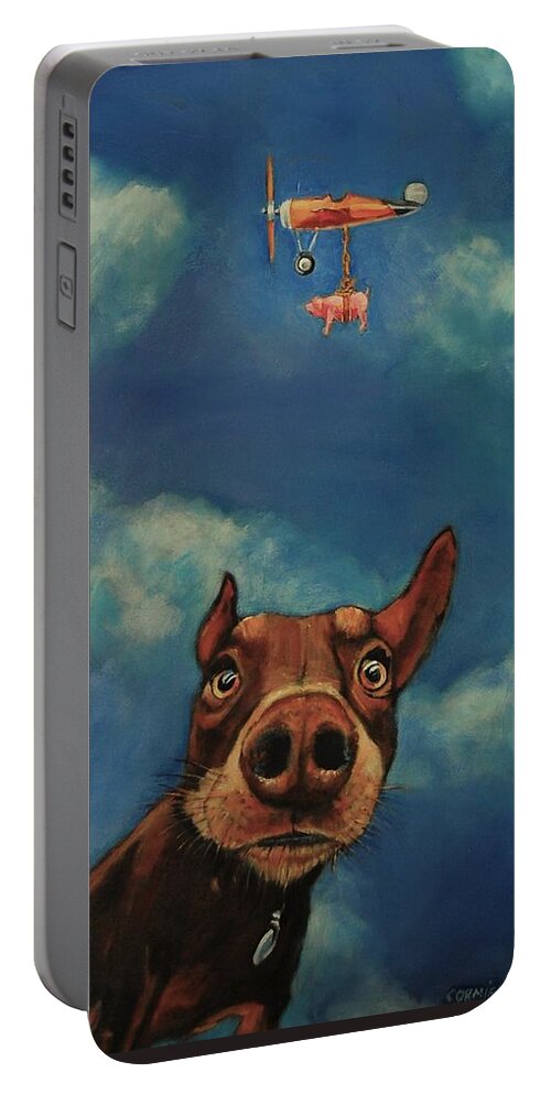 Dog Portable Battery Charger featuring the painting Sup? by Jean Cormier