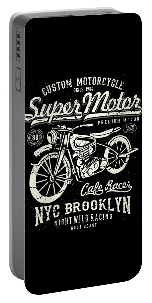 Dirtbike Portable Battery Charger featuring the digital art Super Motor Custom Motorcycle NYC by Jacob Zelazny
