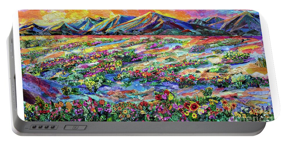 Collage Torn Paper Papers Torn-magazines Paper Mixed Media Colorful Desert Landscape High-desert Mojave Death Valley Death-valley Flower Flowers Deserts Mountain Mountainscollages Analog-collage Analog Portable Battery Charger featuring the mixed media Superbloom by Li Newton