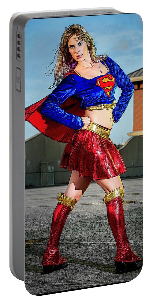 Cosplay Portable Battery Charger featuring the pyrography Supergirl #3 by Christopher W Weeks