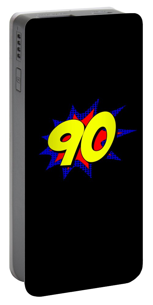 Funny Portable Battery Charger featuring the digital art Superhero 90 Years Old Birthday by Flippin Sweet Gear