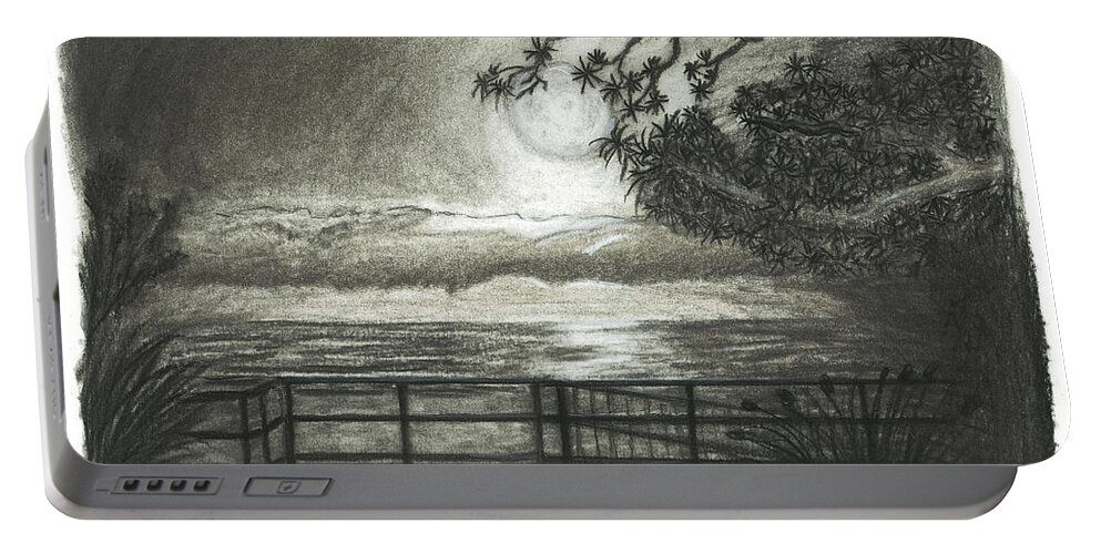Super Moon Portable Battery Charger featuring the drawing SuperMoon Rise One by Mike Kling