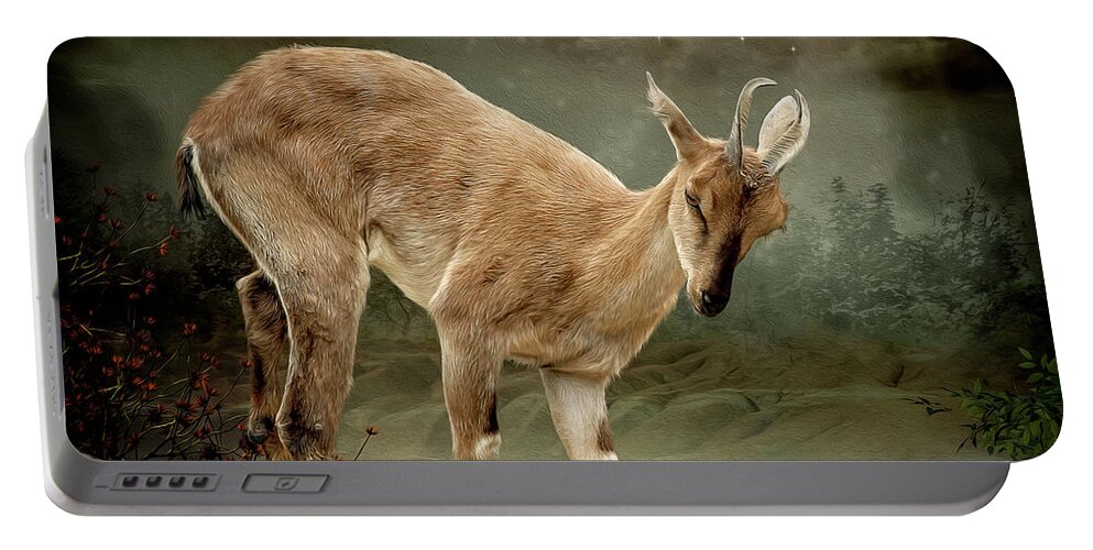 Goat Portable Battery Charger featuring the digital art Sure Footed by Maggy Pease