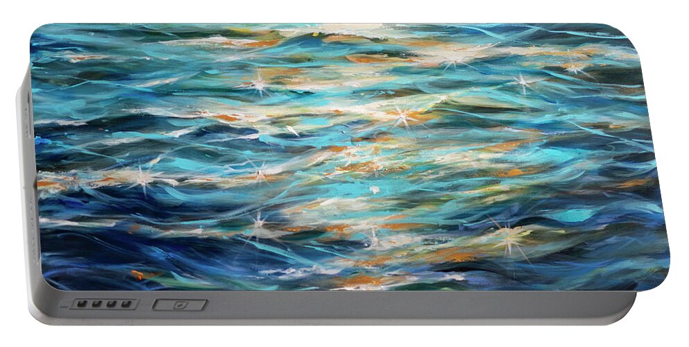 Ocean Portable Battery Charger featuring the painting Surface Reflection by Linda Olsen