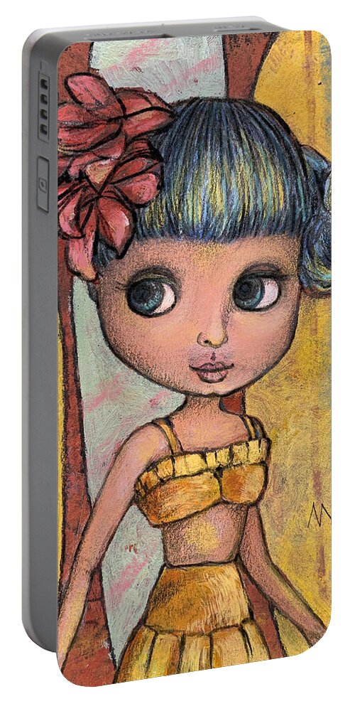 Surfer Portable Battery Charger featuring the mixed media Surfer Girl by AnneMarie Welsh