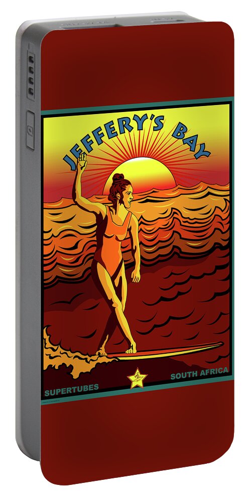 Jeffery's Bay Portable Battery Charger featuring the digital art Surfing Jeffery's Bay Supertubes by Larry Butterworth