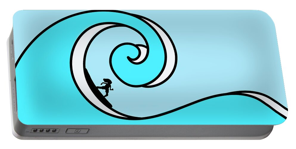 Surfer Portable Battery Charger featuring the digital art Surfing the Wave by Barefoot Bodeez Art
