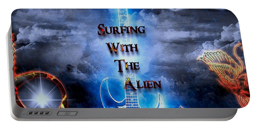 Surfing With The Alien Portable Battery Charger featuring the digital art Surfing With The Alien by Michael Damiani