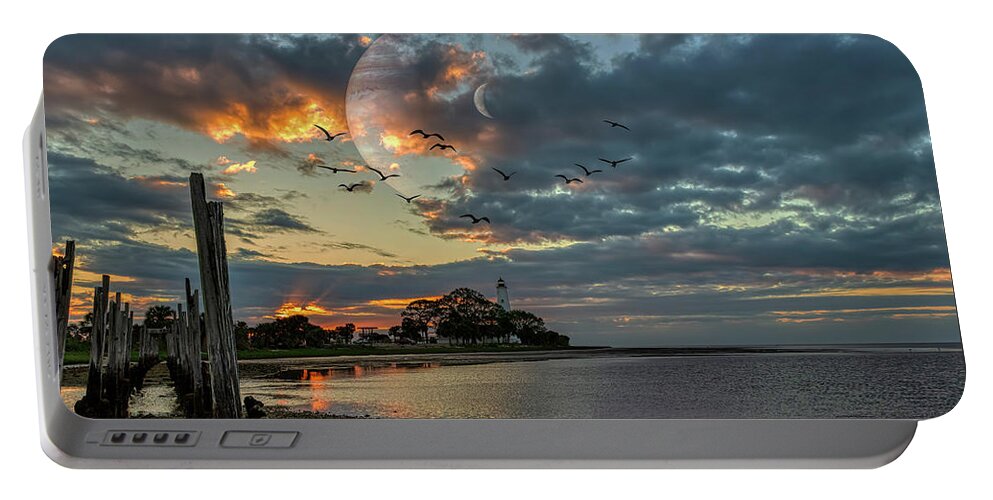 Sunrises Portable Battery Charger featuring the photograph Surreal Lighthouse Sunrise by DB Hayes
