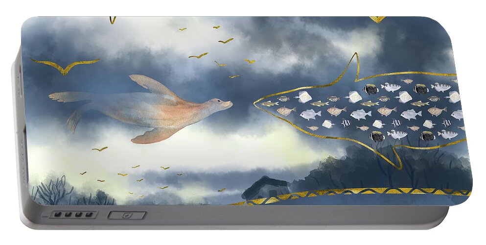 Clouds Portable Battery Charger featuring the digital art Surreal Snowstorm by Andreea Dumez