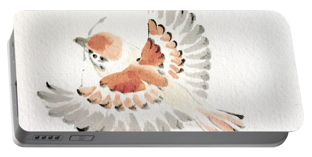 Japanese Portable Battery Charger featuring the painting Suzume by Fumiyo Yoshikawa