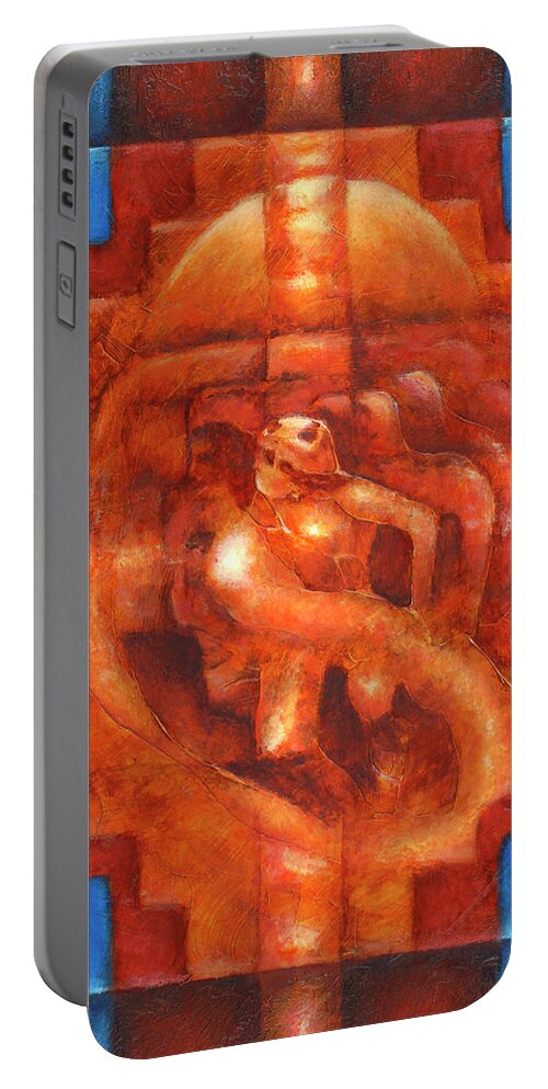 Native American Portable Battery Charger featuring the painting Swallowing the Sun by Kevin Chasing Wolf Hutchins