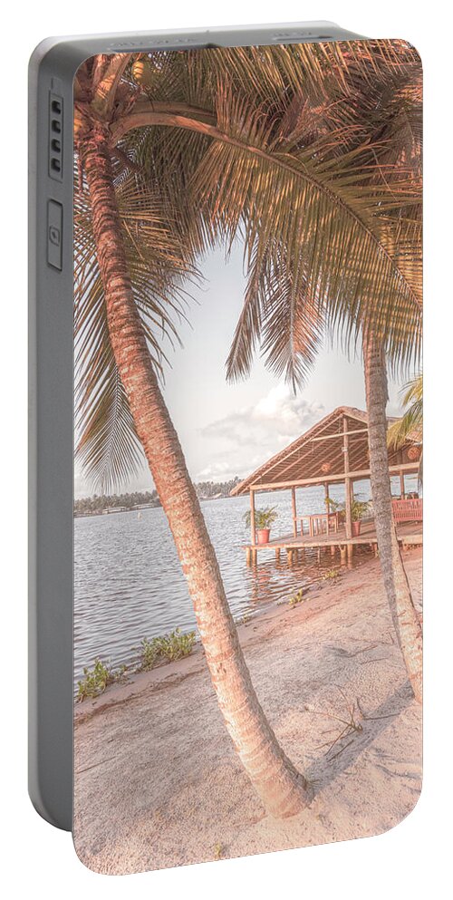 African Portable Battery Charger featuring the photograph Swaying Palms at Sunrise in Pale Colors by Debra and Dave Vanderlaan