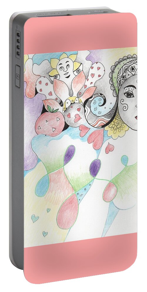 Sweet By Nature By Helena Tiainen Portable Battery Charger featuring the drawing Sweet by Nature by Helena Tiainen