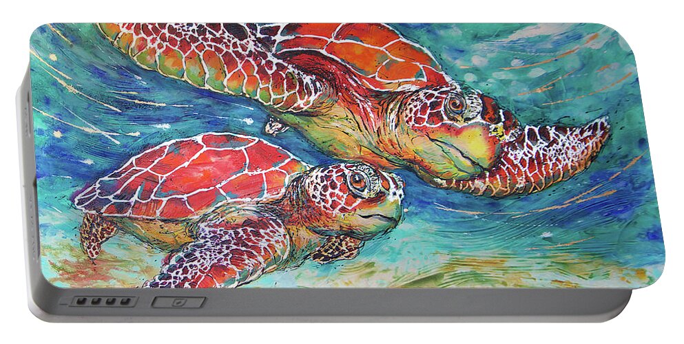  Portable Battery Charger featuring the painting Splendid Sea Turtles by Jyotika Shroff