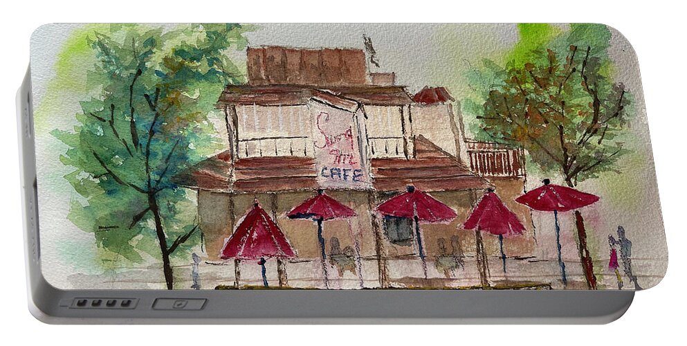 Swing Inn Portable Battery Charger featuring the painting Swing Inn Cafe Temecula by Roxy Rich