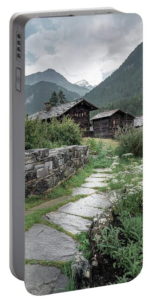 Nature Portable Battery Charger featuring the photograph Swiss village of Blatten in Zermatt during Summer by Benoit Bruchez