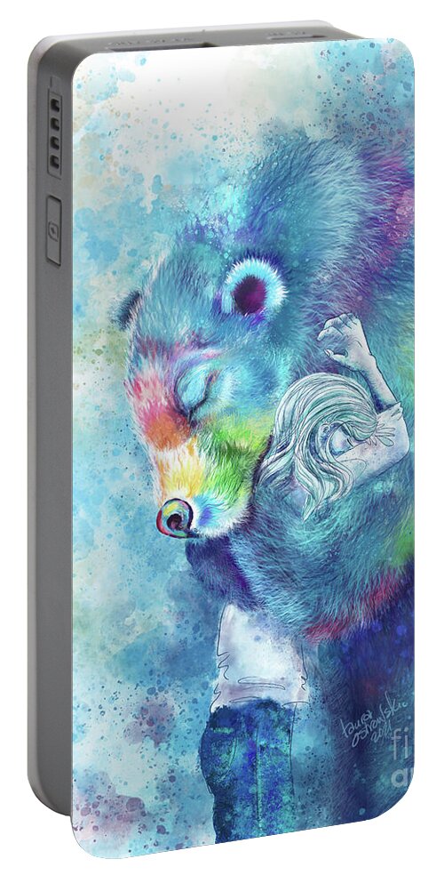 Bear Portable Battery Charger featuring the digital art Sympathy Bear Hug - White by Laura Ostrowski