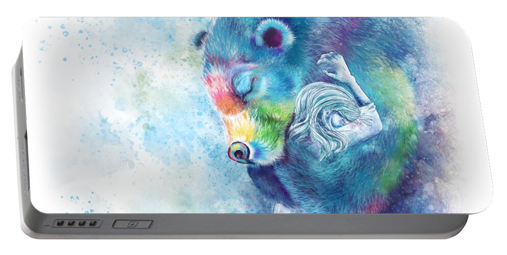 Bear Portable Battery Charger featuring the digital art Sympathy Bear Hug by Laura Ostrowski