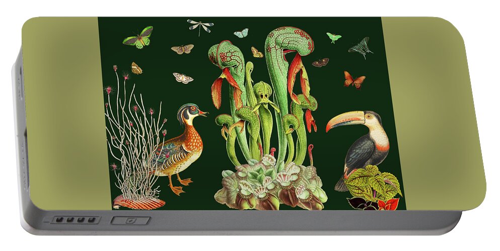 Birds And Butterflies Portable Battery Charger featuring the digital art Symphony for Duck Toucan and Butterflies by Lorena Cassady