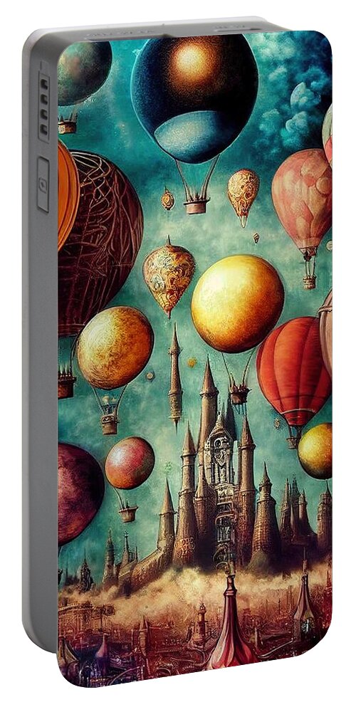 Hot Air Balloons Portable Battery Charger featuring the digital art Taking Flight #2 by Nickleen Mosher