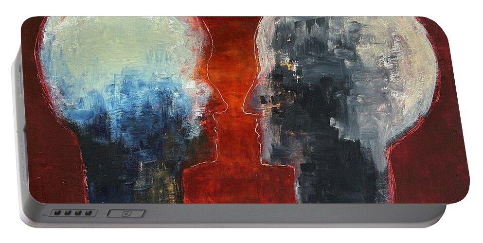Acrylic. Dry Wall Portable Battery Charger featuring the painting Talking Heads by David Euler
