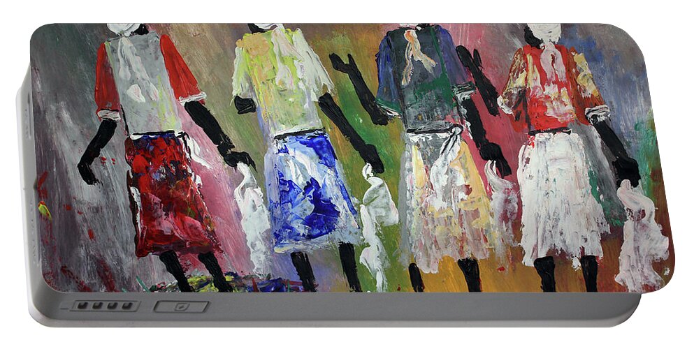Peter Sibeko Portable Battery Charger featuring the painting Talks Of Peace by Peter Sibeko