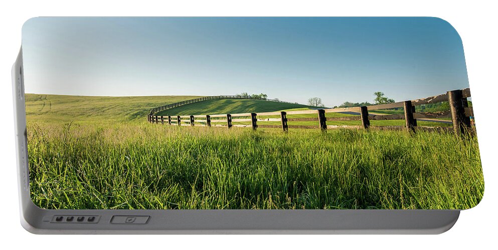 Black Portable Battery Charger featuring the photograph Tall Dewy Grass in Rolling Hills of Kentucky by Kelly VanDellen