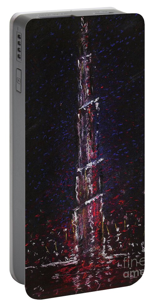 Burj Khalifa Portable Battery Charger featuring the painting Tallest Building in the world in Dubai by Remy Francis