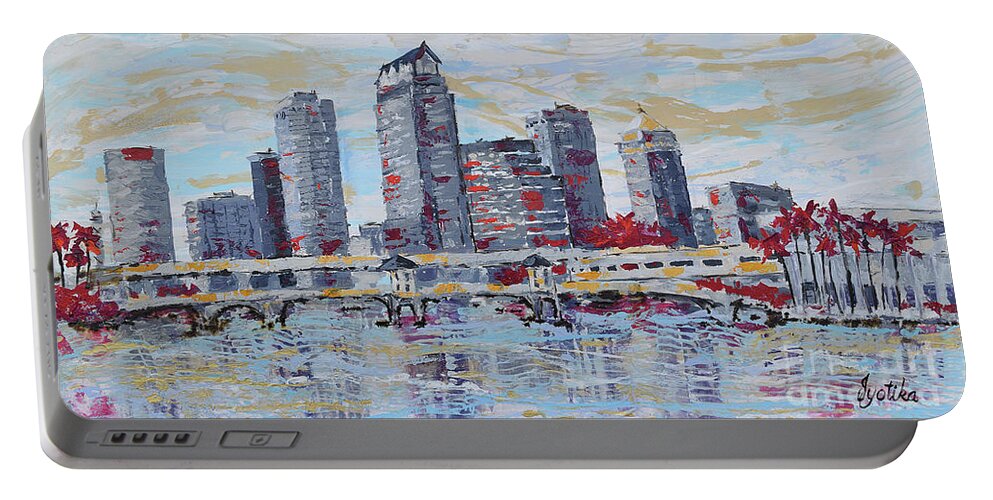  Portable Battery Charger featuring the painting Tampa Downtown Skyline by Jyotika Shroff