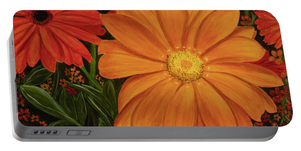 Flor Portable Battery Charger featuring the painting Tangerine Punch by Donna Manaraze