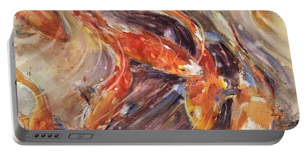 Koi Portable Battery Charger featuring the painting Tangerine Tango by Judith Levins