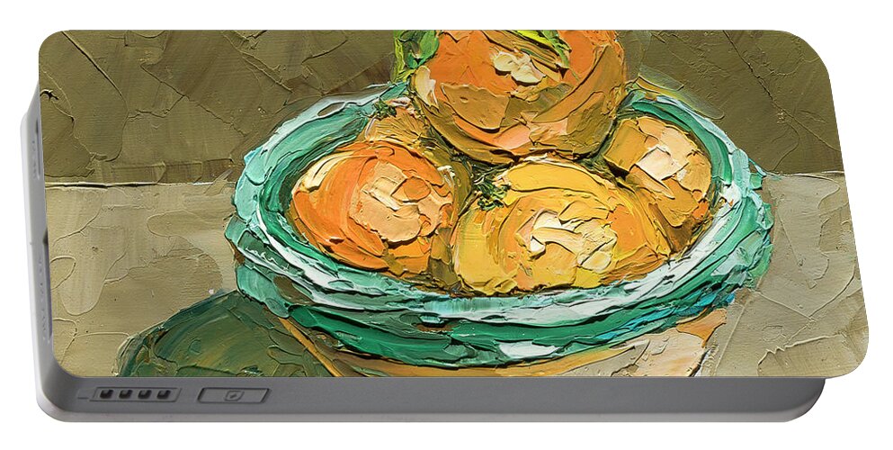 Oil Painting Portable Battery Charger featuring the painting Tangerines, 2020 by PJ Kirk