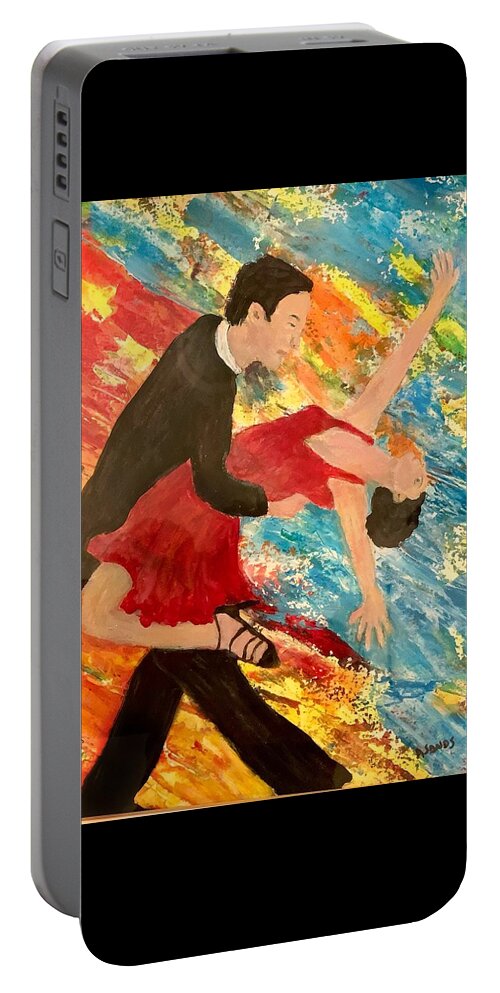 Red Dress Portable Battery Charger featuring the painting Tango Sensation by Anne Sands