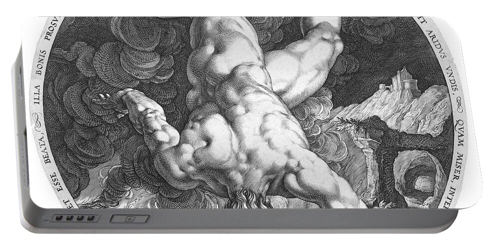1588 Portable Battery Charger featuring the drawing Tantalus, 1588 by Hendrick Goltzius