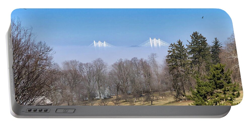 Sky Portable Battery Charger featuring the photograph Tappan Zee Bridge Fog and Eagle by Russ Considine