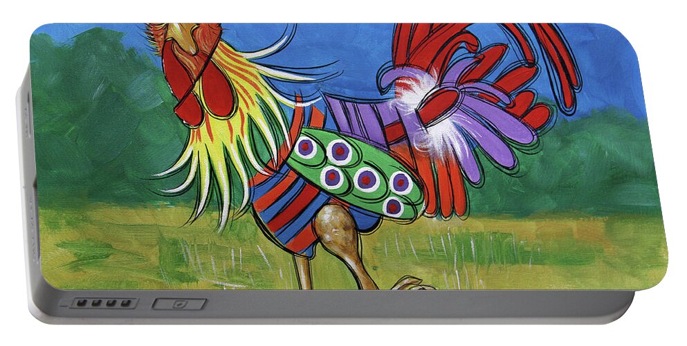 Rooster Portable Battery Charger featuring the painting Taste Like Chicken Original Painting Rooster Colorful Anthony R Falbo by Anthony Falbo