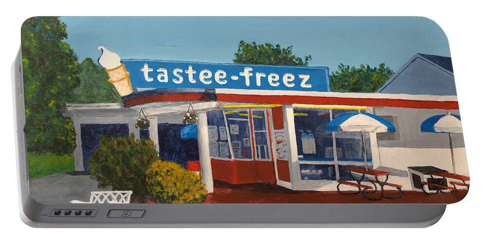 Tastee Freez Delmar Portable Battery Charger featuring the painting Tastee Freez by Peter Keitel
