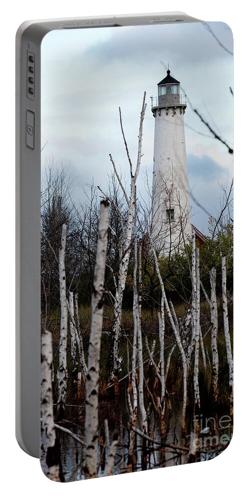 Tawas Portable Battery Charger featuring the photograph Tawas Point Lighthouse and Birch Trees by Rich S