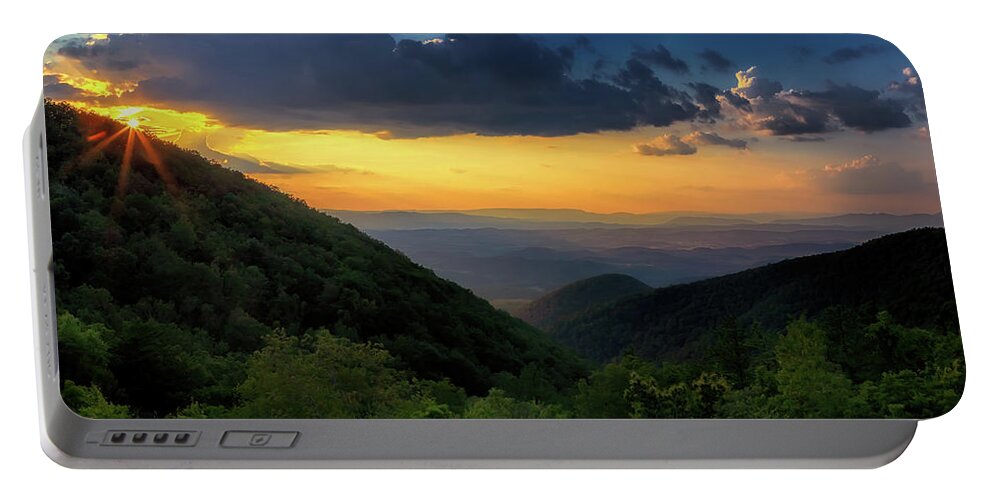 Blue Ridge Mountains Portable Battery Charger featuring the photograph Taylors Mountain Golden Hour - Blue Ridge Parkway by Susan Rissi Tregoning