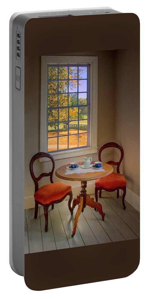 Table Portable Battery Charger featuring the photograph Tea for Two - Cozy Corner by Mitch Spence