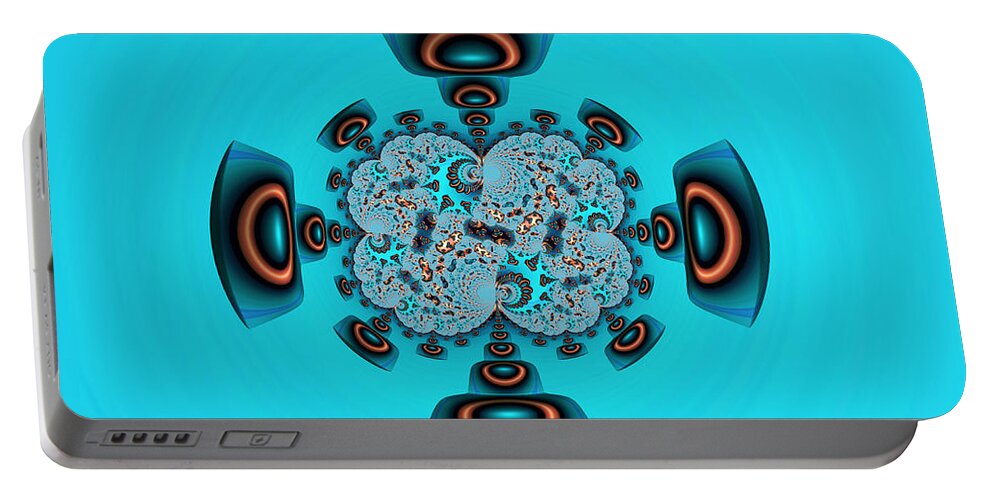 Fractal Portable Battery Charger featuring the digital art Teal and Orange Fractal Eighteen by Elisabeth Lucas
