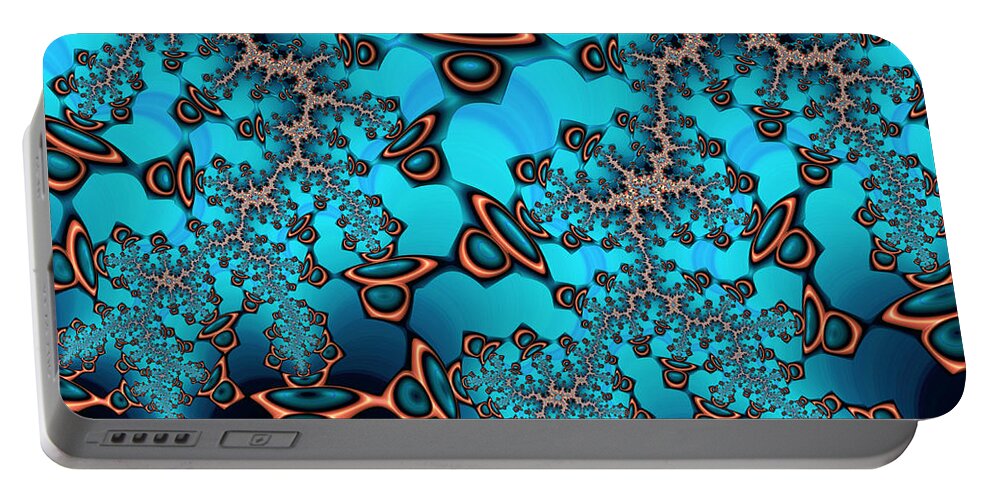 Fractal Portable Battery Charger featuring the digital art Teal and Orange Fractal Fifty Four by Elisabeth Lucas