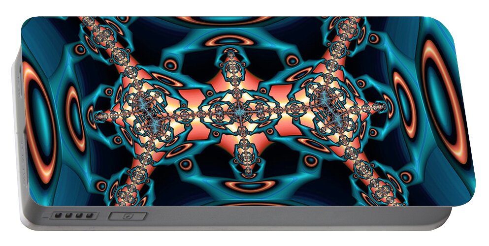 Fractal Portable Battery Charger featuring the digital art Teal and Orange Fractal Forty Four by Elisabeth Lucas