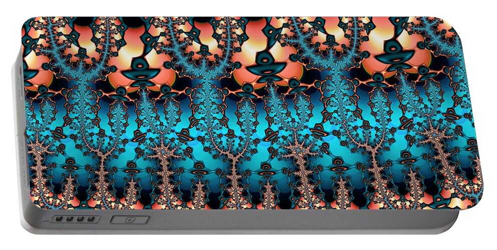 Fractal Portable Battery Charger featuring the digital art Teal and Orange Fractal Thirty Three by Elisabeth Lucas