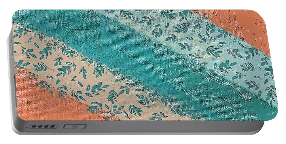 Pattern Portable Battery Charger featuring the digital art Teal and Peach Diagonal by Bonnie Bruno
